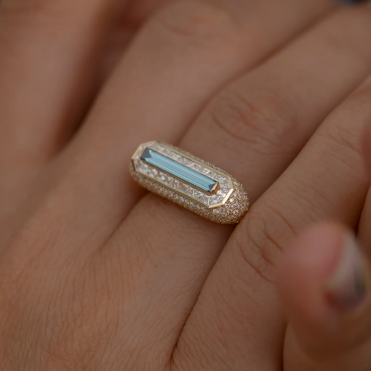 Artemer Fancy Color Blue Diamond Ring with Pave Diamond Detailing