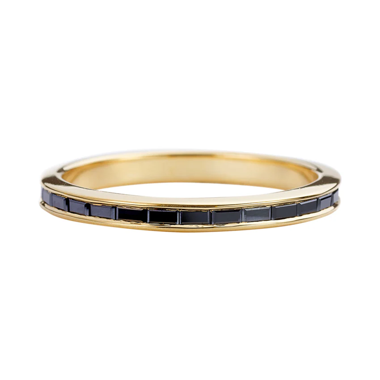 Artemer Black Baguette Diamond Half Eternity Rose Gold Ring - Black Wedding Band