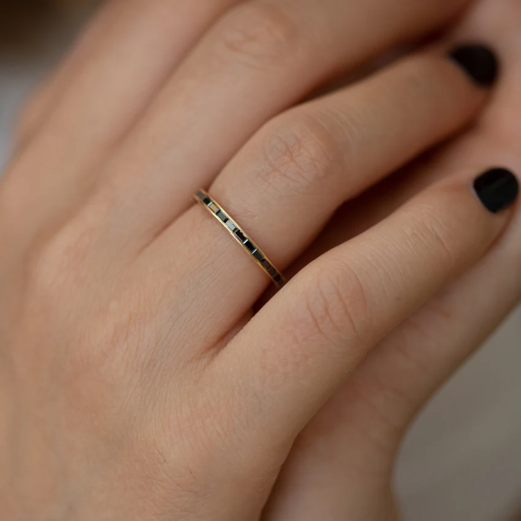 Artemer Black Baguette Diamond Half Eternity Rose Gold Ring - Black Wedding Band