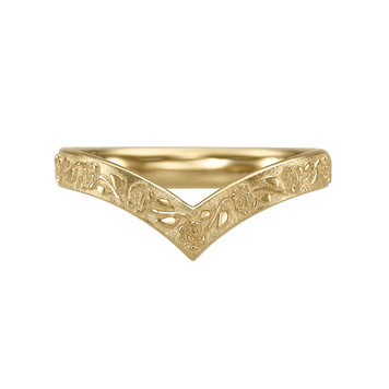 Artemer Embossed Roses on Gold Chevron Wedding Band