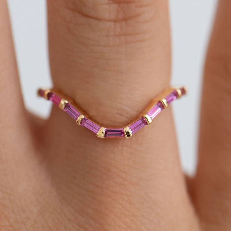 Artemer Curved Pink Baguette Sapphire Ring