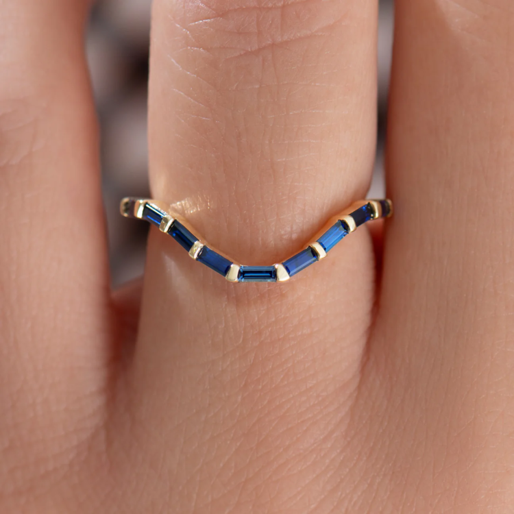 Artemer Curved Royal Blue Baguette Sapphire Ring