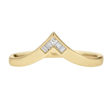 Artemer Gold Chevron Wedding Band with Baguette and Carre Diamonds