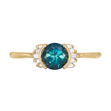 Artemer Teal Sapphire Ring with Baguette Diamond Wings - Limited Edition