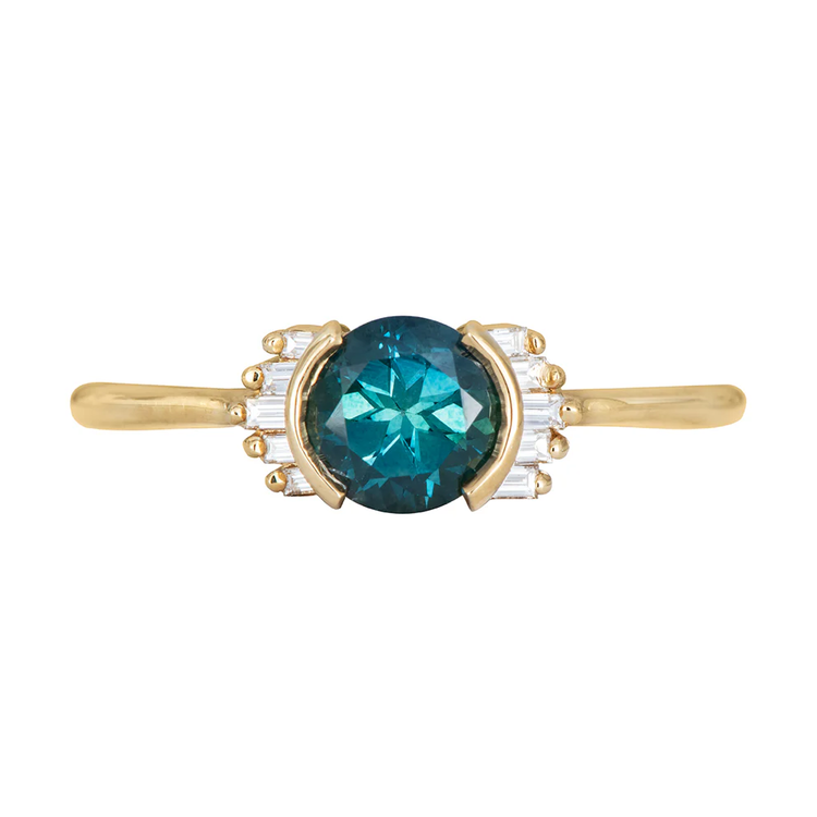 Artemer Teal Sapphire Ring with Baguette Diamond Wings - Limited Edition