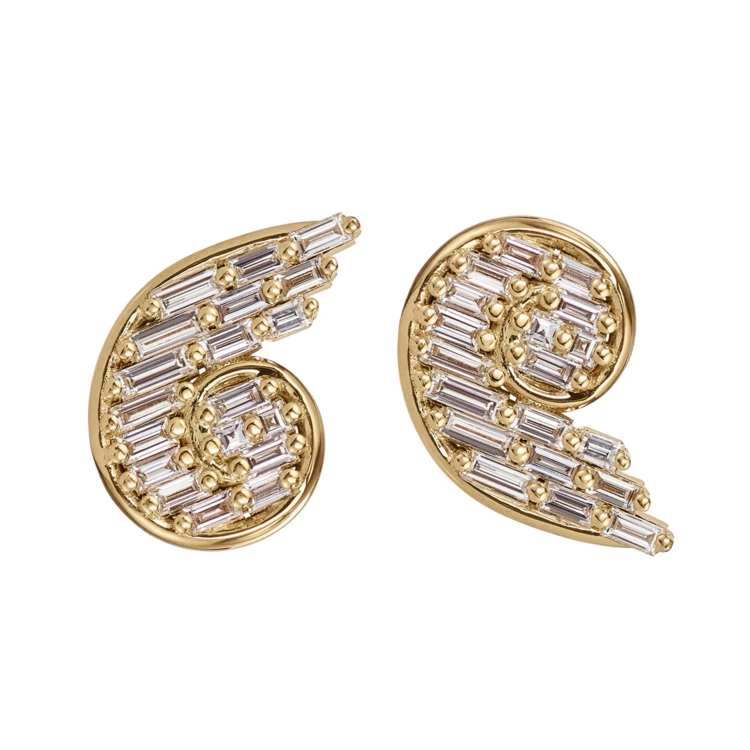 Artemer White Diamond Snail Post Earrings