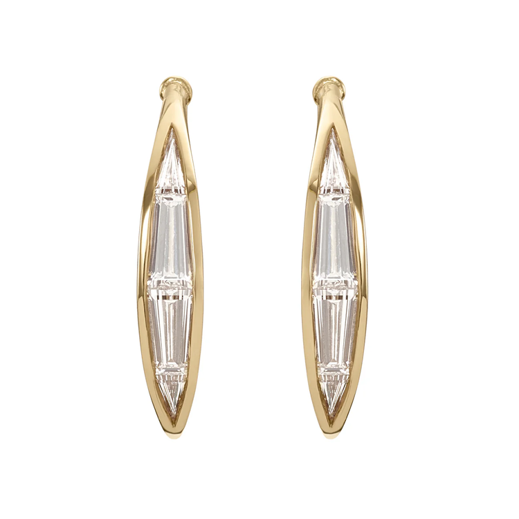 Artemer Tapered Baguette Diamond Curved Stud Earrings