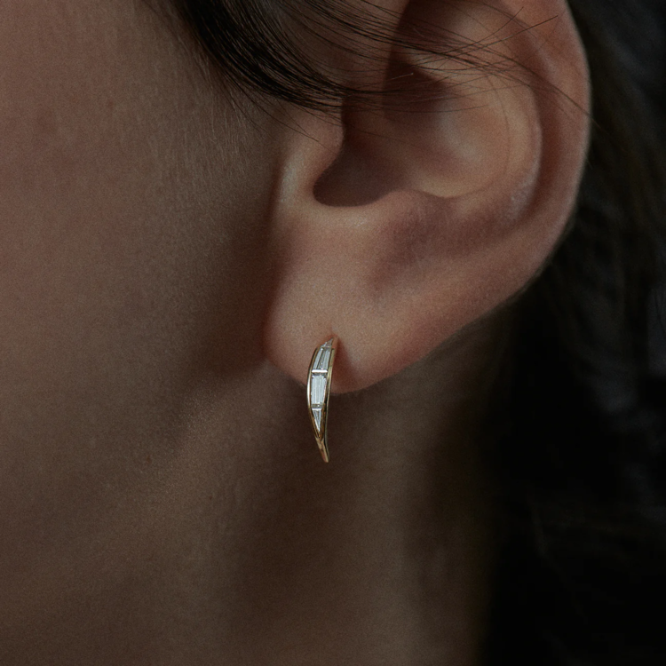 Artemer Tapered Baguette Diamond Curved Stud Earrings
