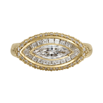 Artemer Navette Marquise Diamond Halo Ring with Pave Detailing