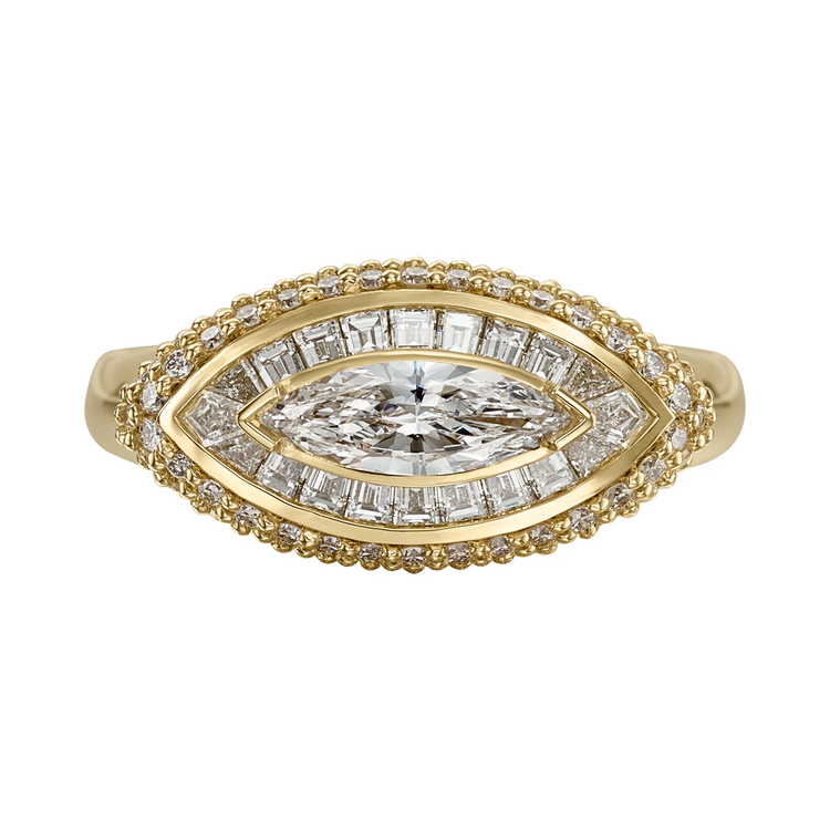 Artemer Navette Marquise Diamond Halo Ring with Pave Detailing