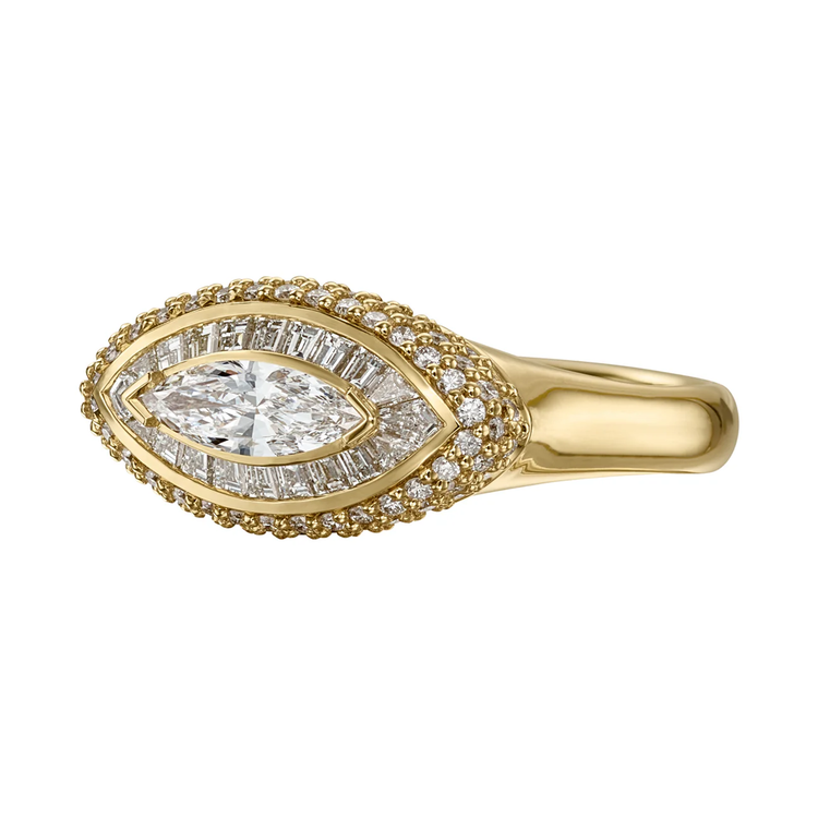 Artemer Navette Marquise Diamond Halo Ring with Pave Detailing