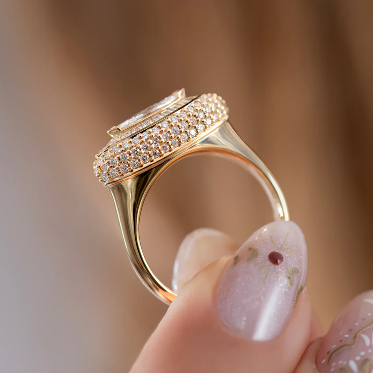 Artemer Navette Marquise Diamond Halo Ring with Pave Detailing