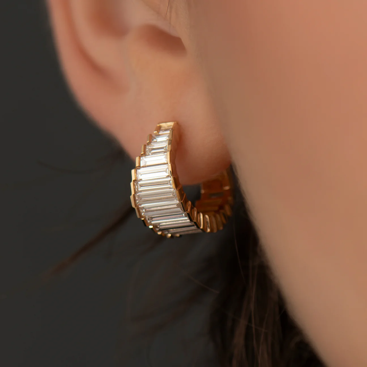 Artemer Lab Grown Baguette Diamond Stepped Hoop Earrings