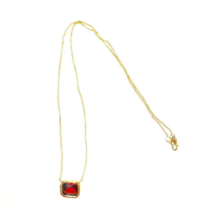 Leslie Paige Emerald-Cut Garnet Bezel Necklace