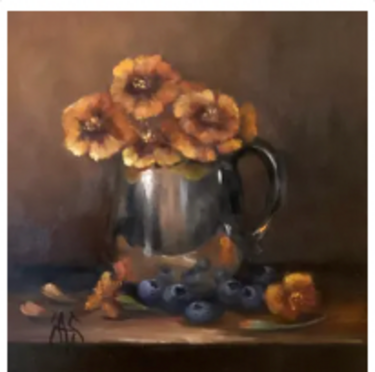Julie Ann- Vancouver Flowrs Blueberries Still LIfe - Original OIl