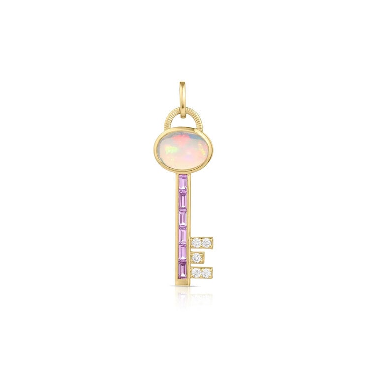 M. Spalten Opal, Pink Sapphire and Diamond Large Key Charm