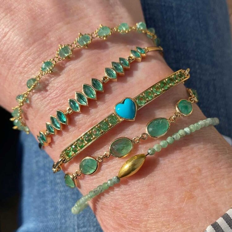M. Spalten Tsavorite and Turquoise Heart Gem ID Bracelet