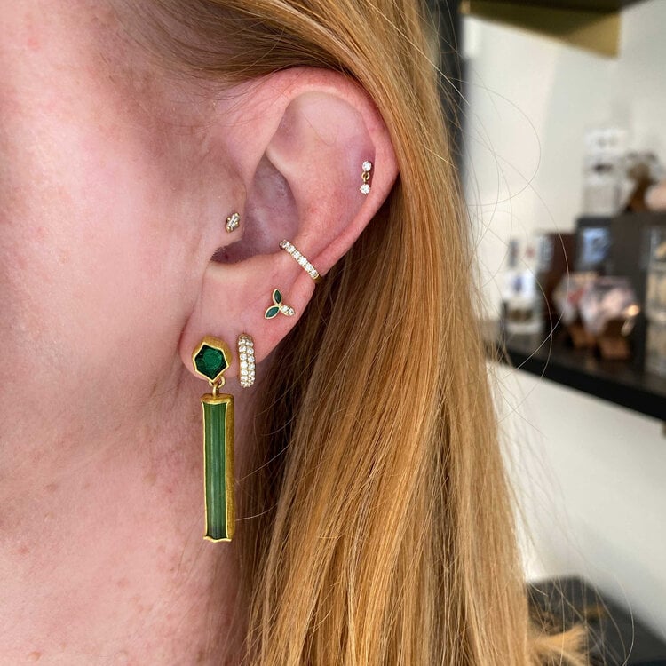 Petra Class Green Tourmaline Hexagon and Crystal Dangle Earrings