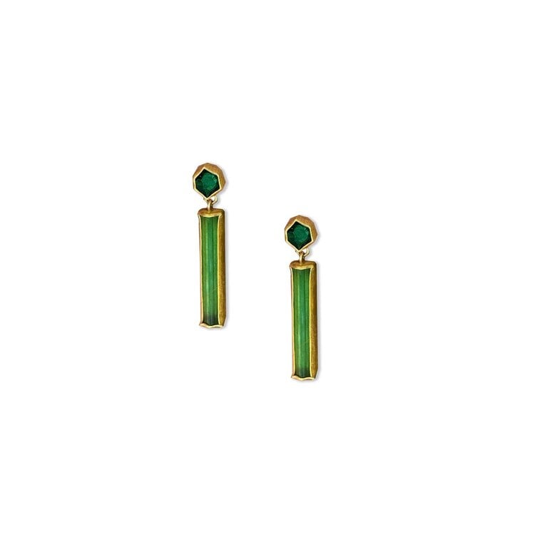 Petra Class Green Tourmaline Hexagon and Crystal Dangle Earrings