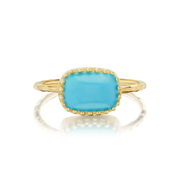 Dana Bronfman Cushion Turquoise Pronged Bezel Solitaire Ring