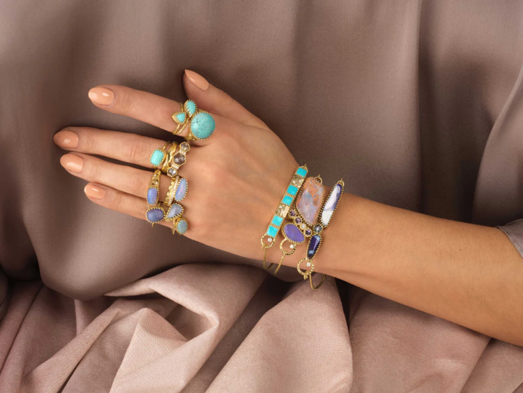 Dana Bronfman Cushion Turquoise Pronged Bezel Solitaire Ring