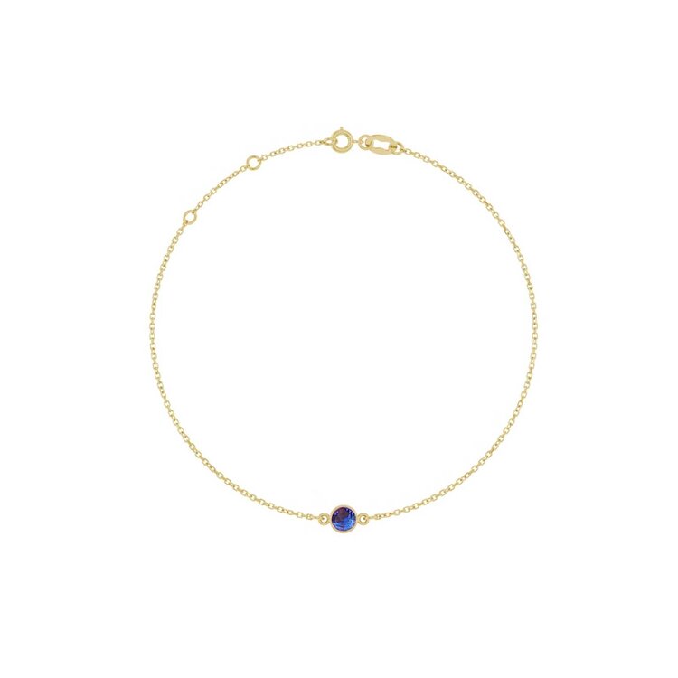 Elements by E79 14K Yellow Gold 4mm Round Tanzanite Bezel-Set Bracelet 7.5"