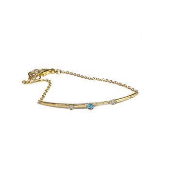 Delicate Gold Bar Bracelet / Aqua Diamonds