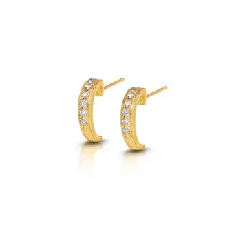 925SUNEERA Dae 14K Yellow Gold Huggie Earrings w Diamonds