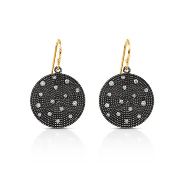 925SUNEERA Casper Black Rhodium Textured Silver w Scattered White Diamonds Earrings