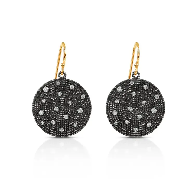 925SUNEERA Casper Black Rhodium Textured Silver w Scattered White Diamonds Earrings