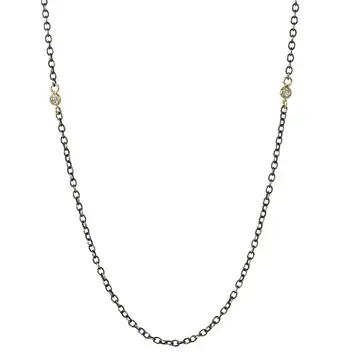 925SUNEERA Minidia Chain Black Rhodium Sterling Silver and Two 14K YG Diamond Bezels