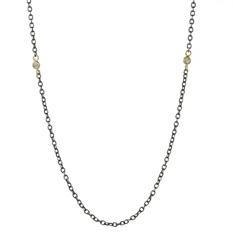 925SUNEERA Minidia Chain Black Rhodium Sterling Silver and Two 14K YG Diamond Bezels