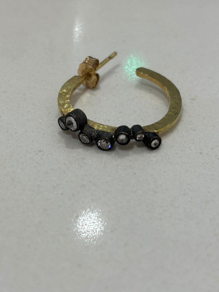 TAP 18k Yellow Gold Hoops With Set In 14k White Darken Bezels