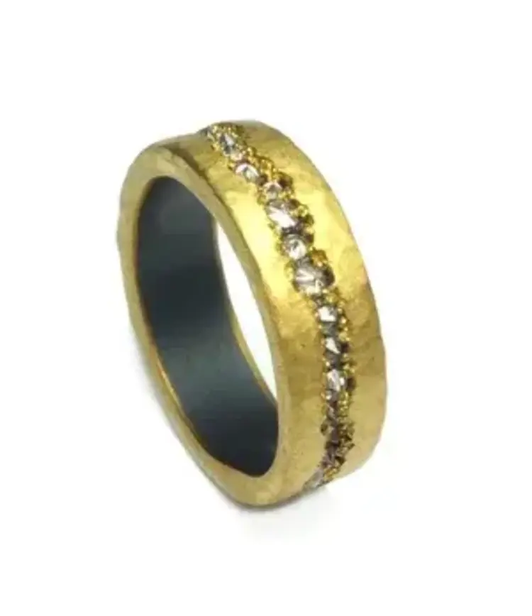 TAP 18K Hammered Layer over Oxidized Silver w Inverted Diamonds