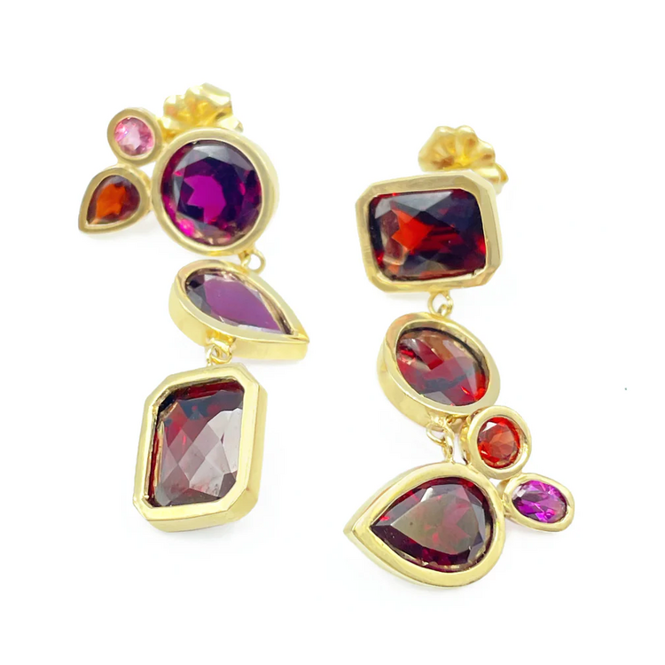 Leslie Paige Dangle Bezel Garnet Earrings