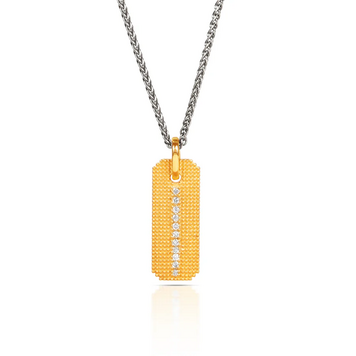 925SUNEERA Jenna Bar Pendant 14K Textured Yellow Gold and Diamonds