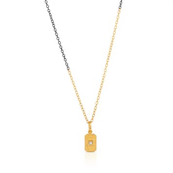 925SUNEERA Yanha Petite 14K Textured YG Pendant with White Princess Cut Diamond