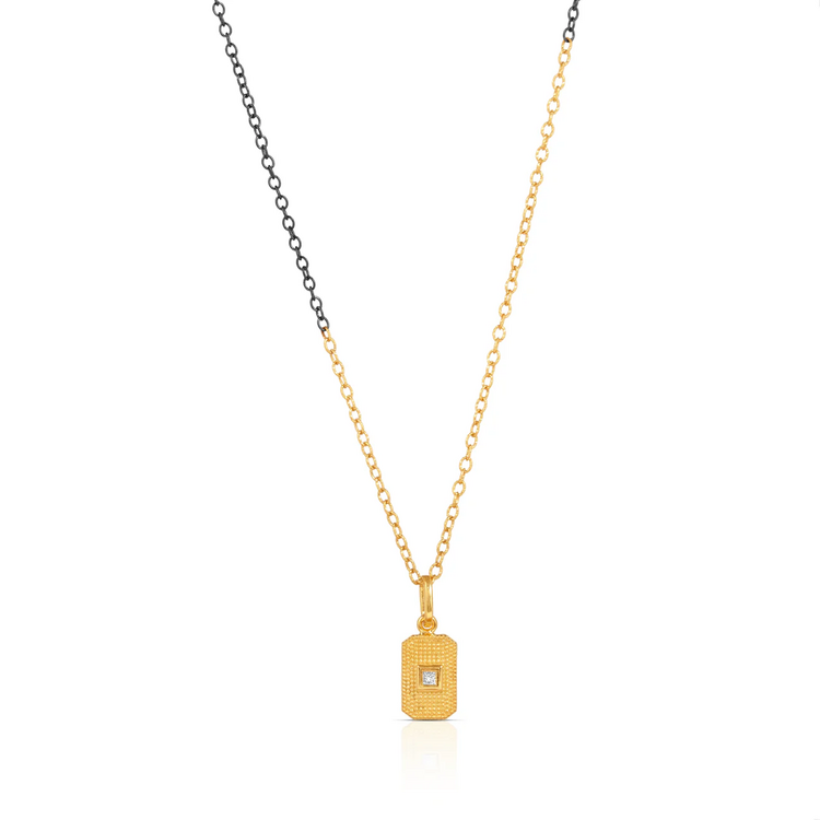 925SUNEERA Yanha Petite 14K Textured YG Pendant with White Princess Cut Diamond