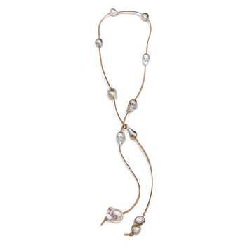 Tan Suede Lariat With Champagne Wild Pearl