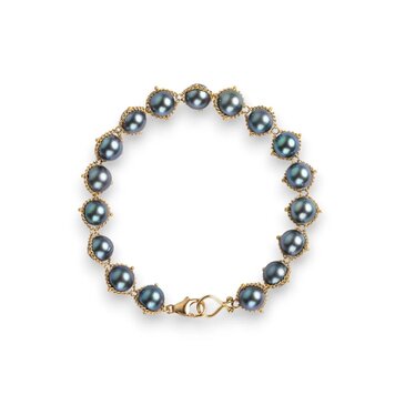 Amali Blue Akoya Pearl Textile Bracelet in 18k Gold