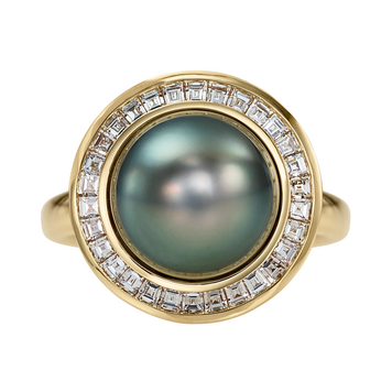 Artemer Cassini Tahitian Pearl & Diamond Halo 18K Gold Ring