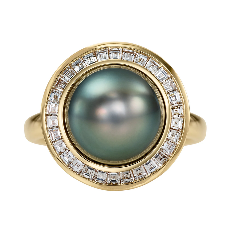 Artemer Cassini Tahitian Pearl & Diamond Halo 18K Gold Ring