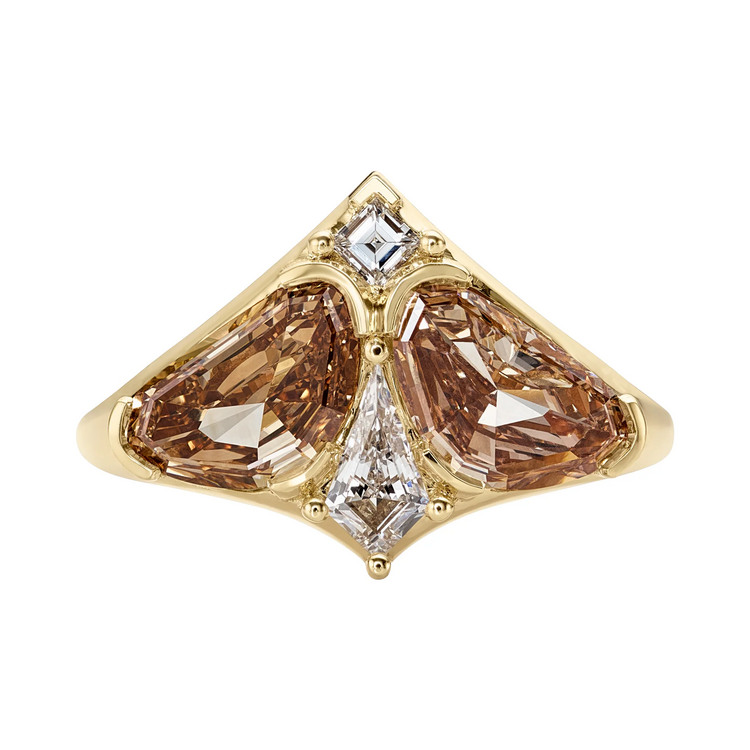 Artemer Moth Champagne Diamond Engagement Ring with Trillion & Kite