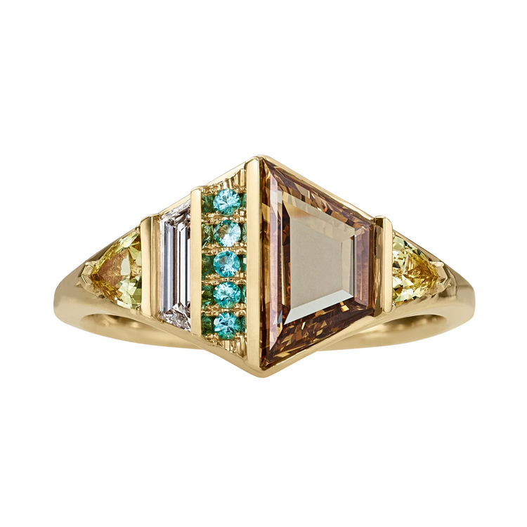 Artemer Trine OOAK Fancy Diamond Paraiba Tourmaline & Sapphire Statement Ring