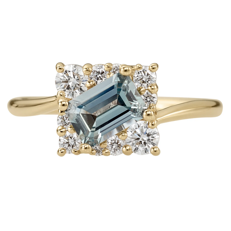 Artemer Tilted Sky Blue Sapphire Ring with Diamond Frame