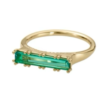 Artemer Lab Grown Emerald Long Baguette Statement Ring