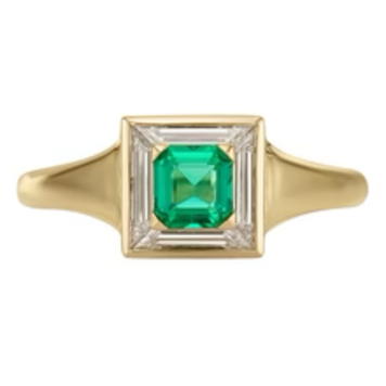 Artemer Emerald & Trapeze Diamond Art Deco Ring