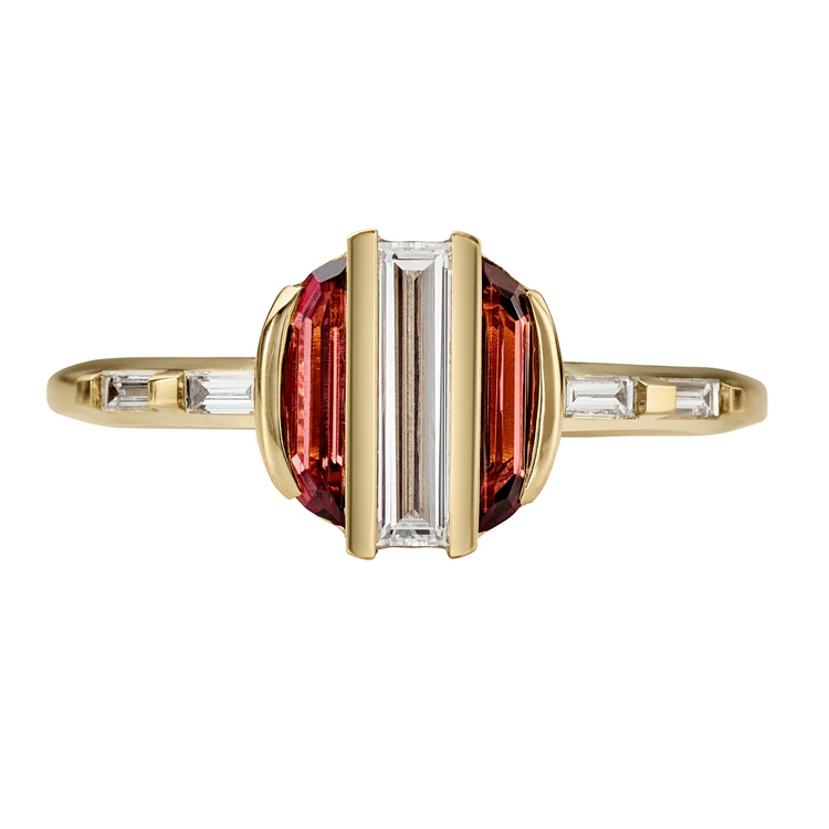 Artemer Trapeze Tourmaline & Baguette Diamond Engagement Ring