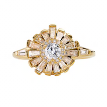 Artemer Halo Ring with Baguette Diamond Frills - Asymmetric Halo Engagement Ring