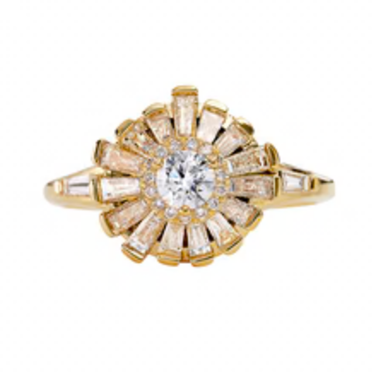 Artemer Halo Ring with Baguette Diamond Frills - Asymmetric Halo Engagement Ring